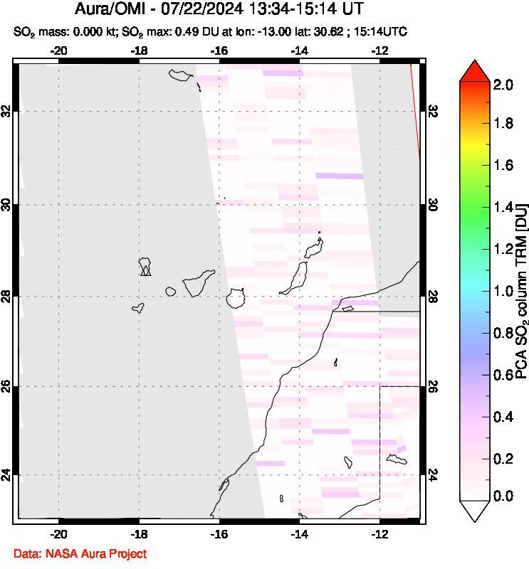 A sulfur dioxide image over Canary Islands on Jul 22, 2024.