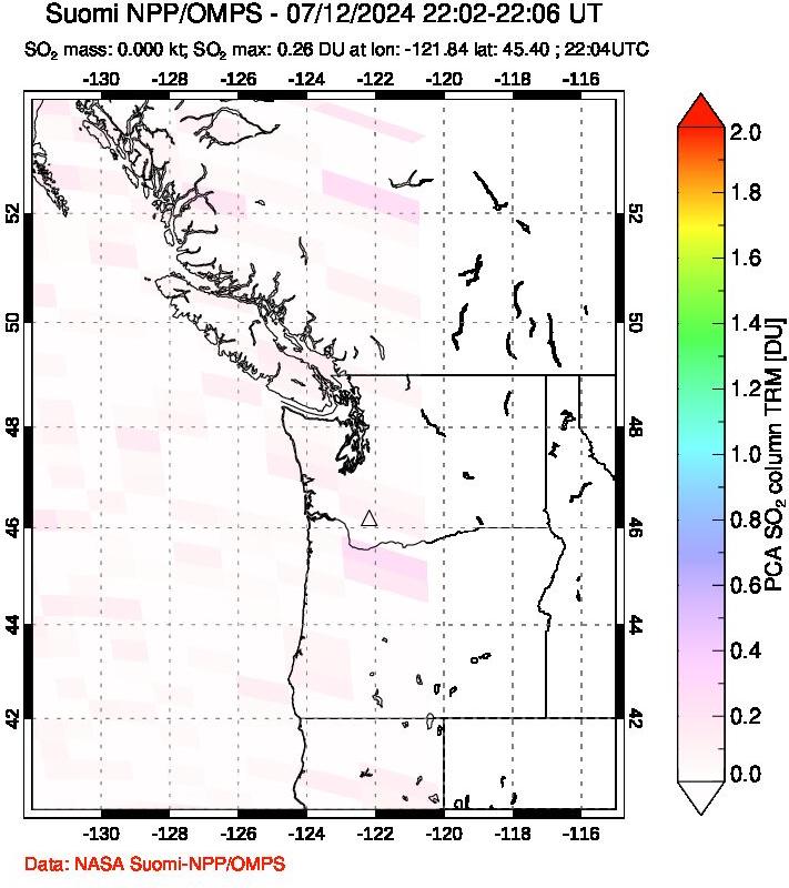 A sulfur dioxide image over Cascade Range, USA on Jul 12, 2024.