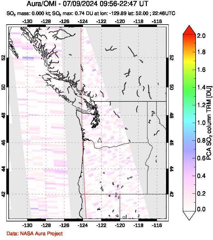 A sulfur dioxide image over Cascade Range, USA on Jul 09, 2024.