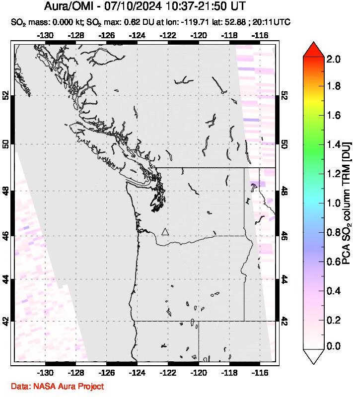 A sulfur dioxide image over Cascade Range, USA on Jul 10, 2024.