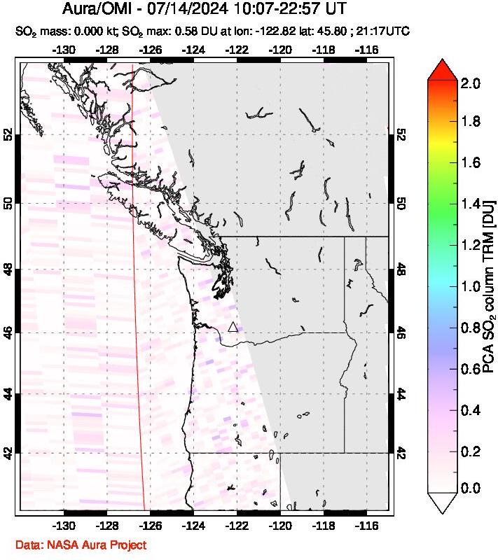 A sulfur dioxide image over Cascade Range, USA on Jul 14, 2024.