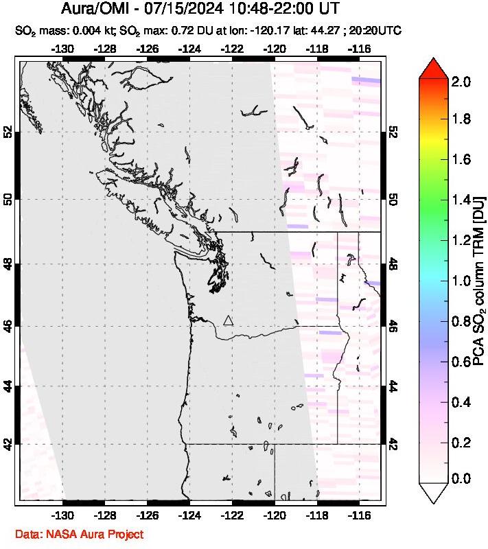 A sulfur dioxide image over Cascade Range, USA on Jul 15, 2024.