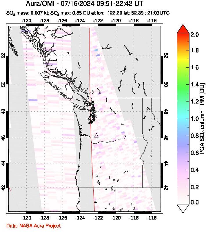 A sulfur dioxide image over Cascade Range, USA on Jul 16, 2024.