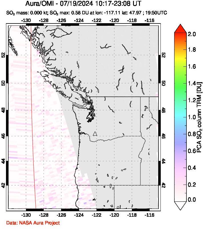 A sulfur dioxide image over Cascade Range, USA on Jul 19, 2024.