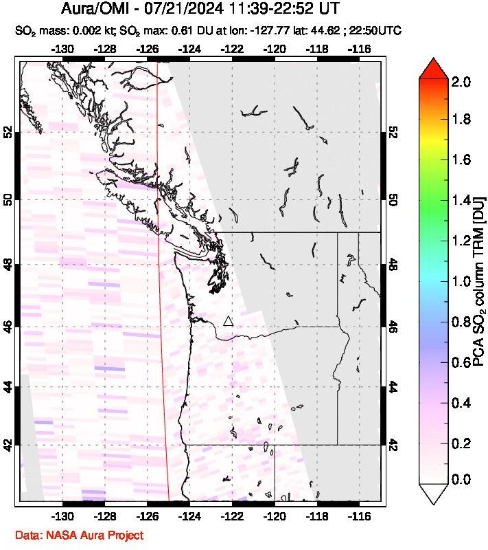 A sulfur dioxide image over Cascade Range, USA on Jul 21, 2024.