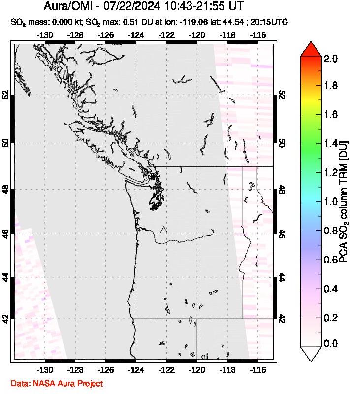 A sulfur dioxide image over Cascade Range, USA on Jul 22, 2024.