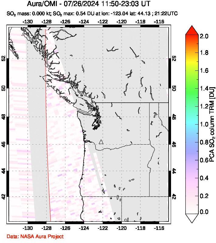 A sulfur dioxide image over Cascade Range, USA on Jul 26, 2024.