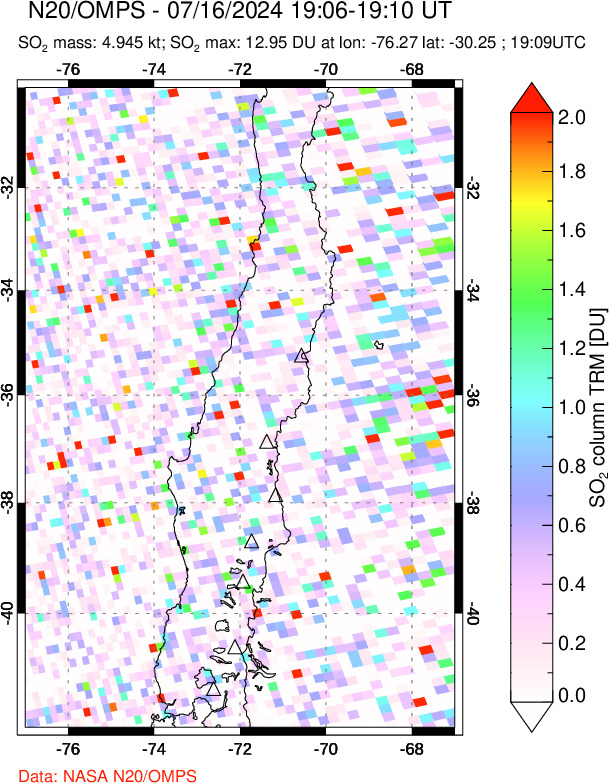 A sulfur dioxide image over Central Chile on Jul 16, 2024.