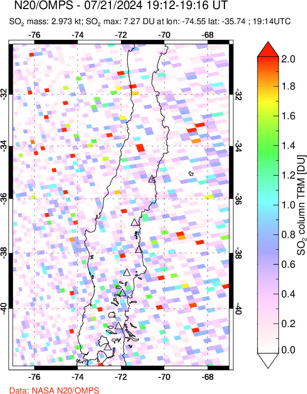 A sulfur dioxide image over Central Chile on Jul 21, 2024.