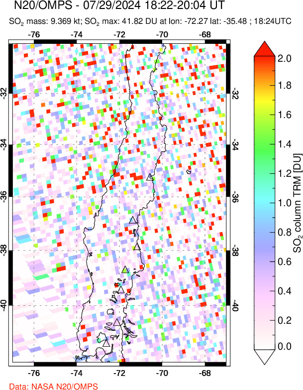 A sulfur dioxide image over Central Chile on Jul 29, 2024.