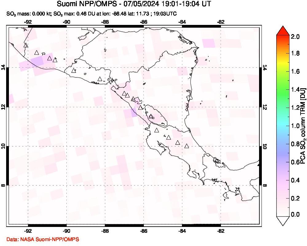 A sulfur dioxide image over Central America on Jul 05, 2024.