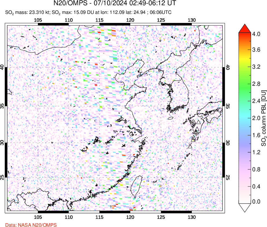 A sulfur dioxide image over Eastern China on Jul 10, 2024.