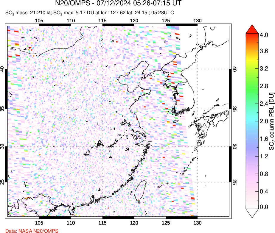 A sulfur dioxide image over Eastern China on Jul 12, 2024.