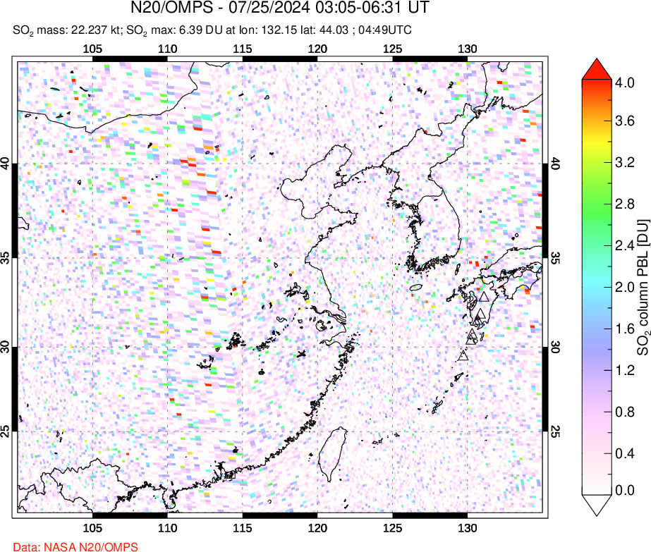 A sulfur dioxide image over Eastern China on Jul 25, 2024.