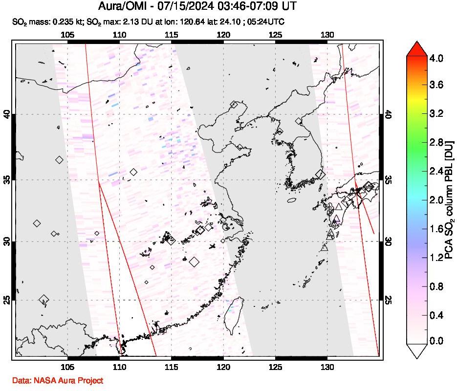 A sulfur dioxide image over Eastern China on Jul 15, 2024.