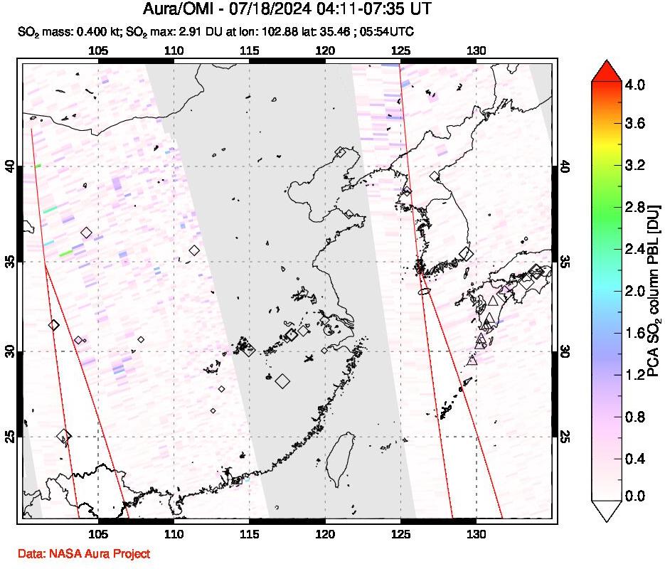 A sulfur dioxide image over Eastern China on Jul 18, 2024.