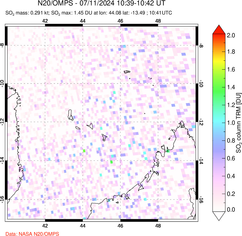 A sulfur dioxide image over Comoro Islands on Jul 11, 2024.