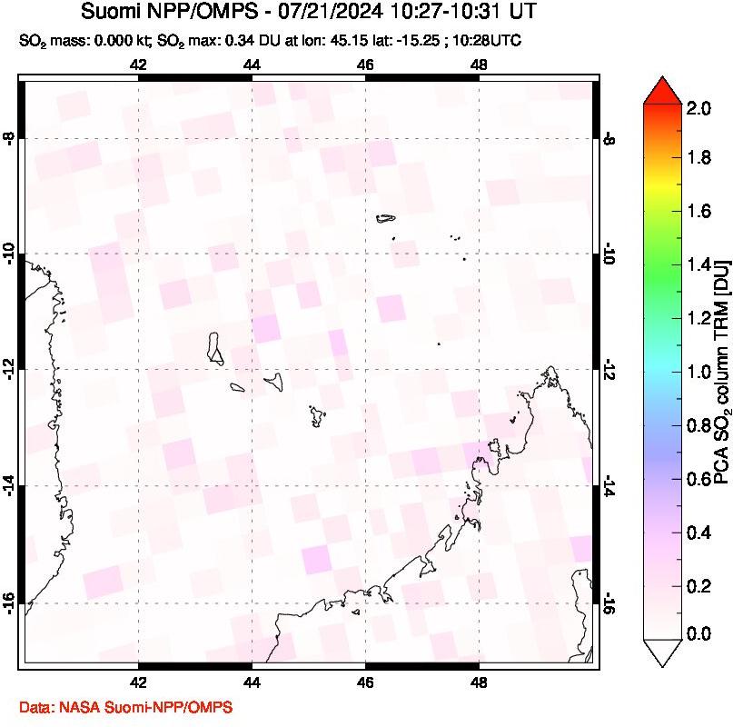 A sulfur dioxide image over Comoro Islands on Jul 21, 2024.