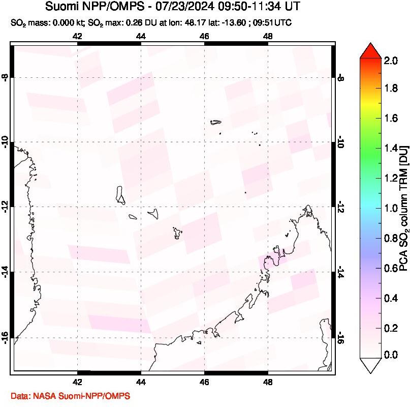 A sulfur dioxide image over Comoro Islands on Jul 23, 2024.