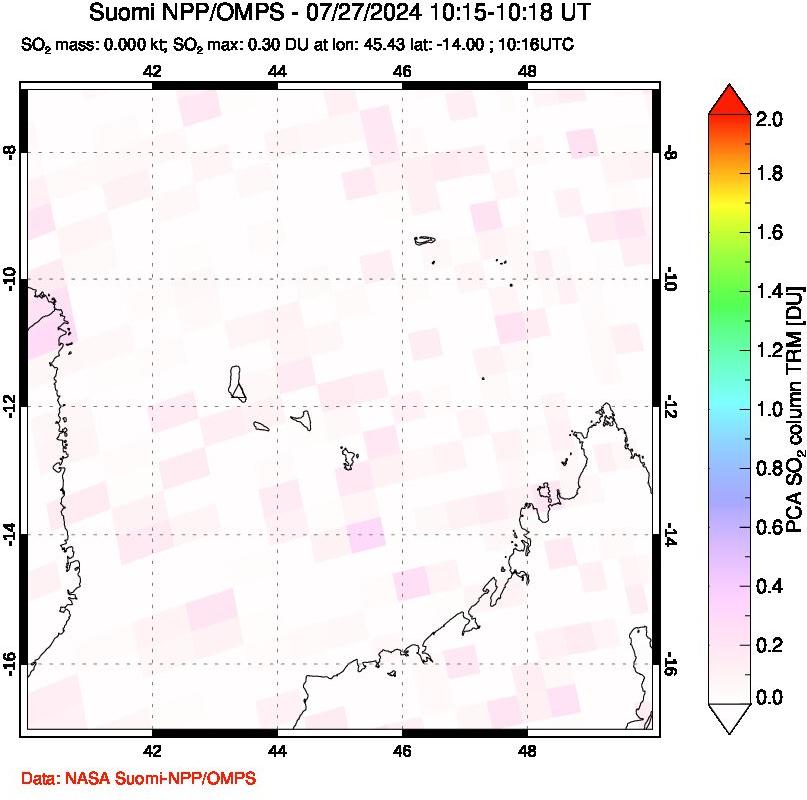 A sulfur dioxide image over Comoro Islands on Jul 27, 2024.