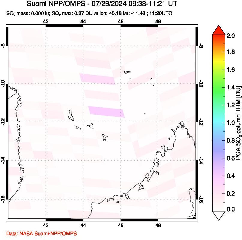 A sulfur dioxide image over Comoro Islands on Jul 29, 2024.