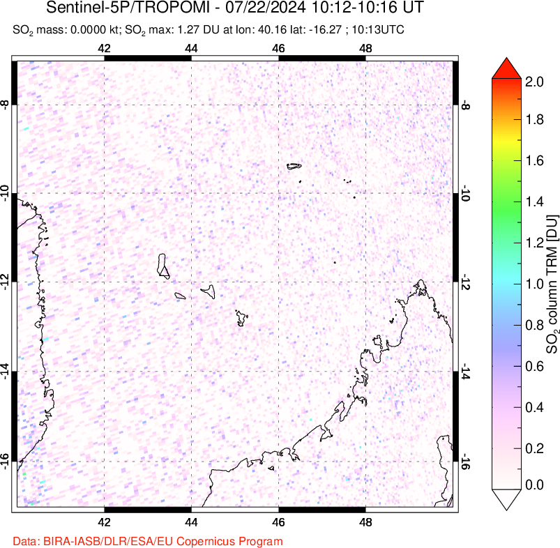 A sulfur dioxide image over Comoro Islands on Jul 22, 2024.