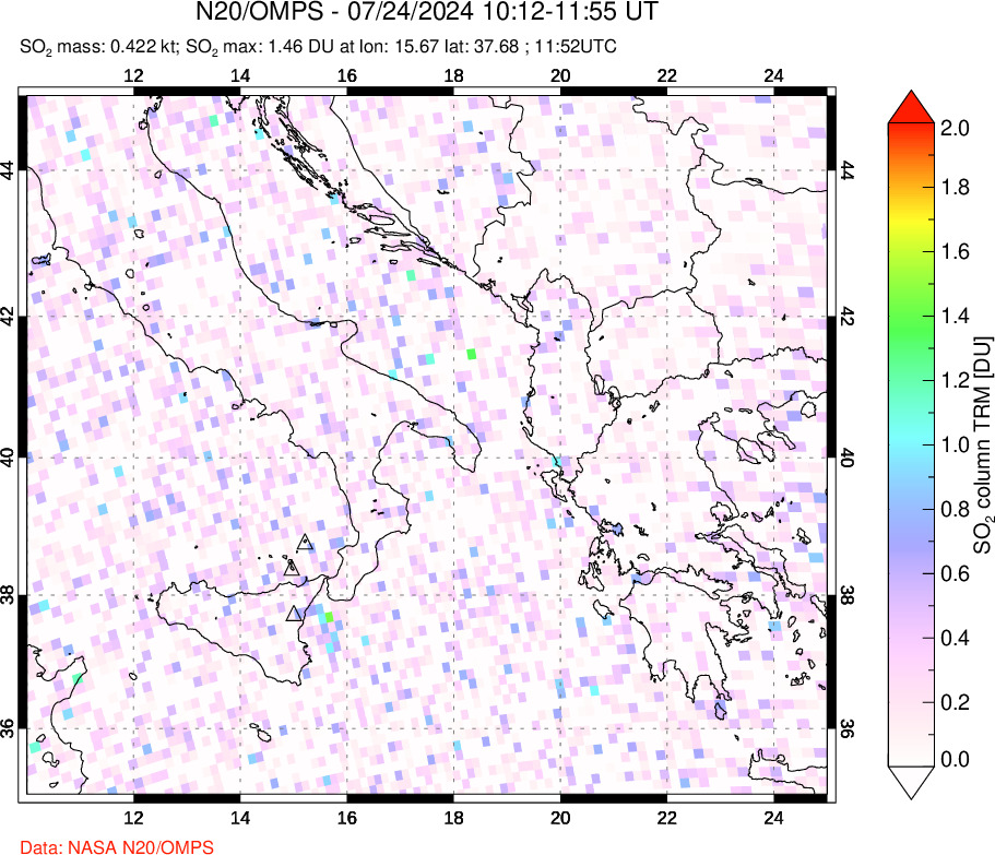 A sulfur dioxide image over Etna, Sicily, Italy on Jul 24, 2024.