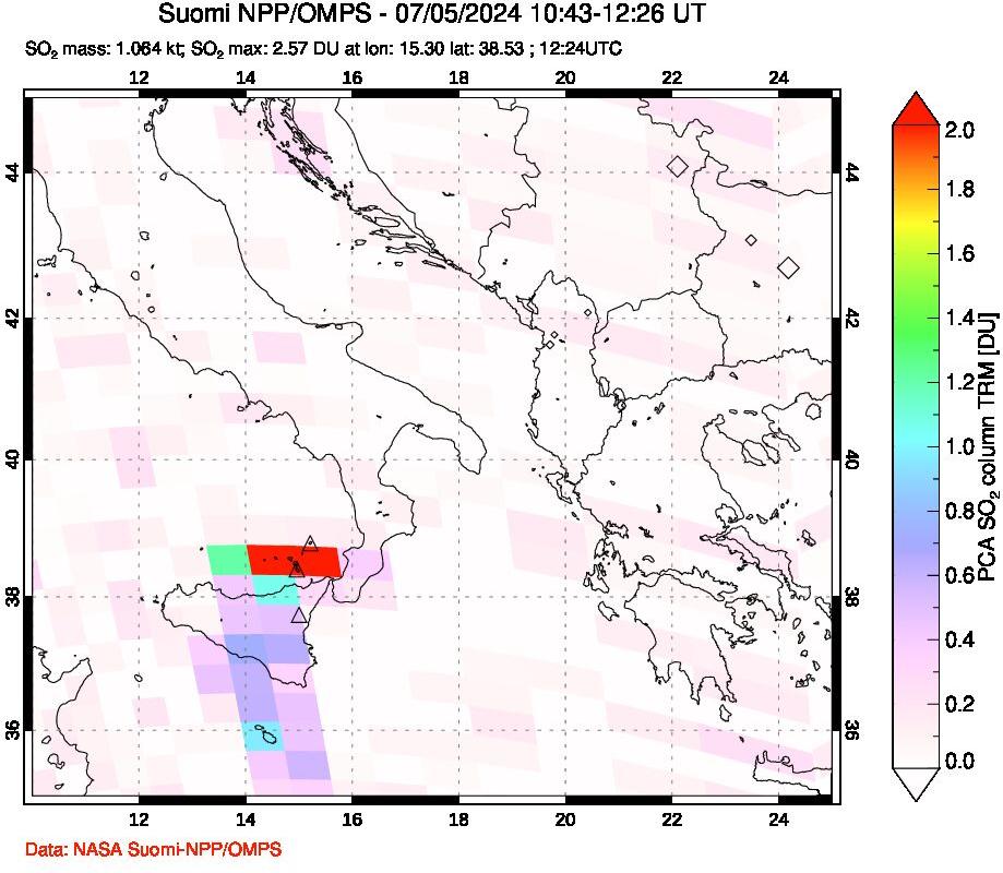 A sulfur dioxide image over Etna, Sicily, Italy on Jul 05, 2024.