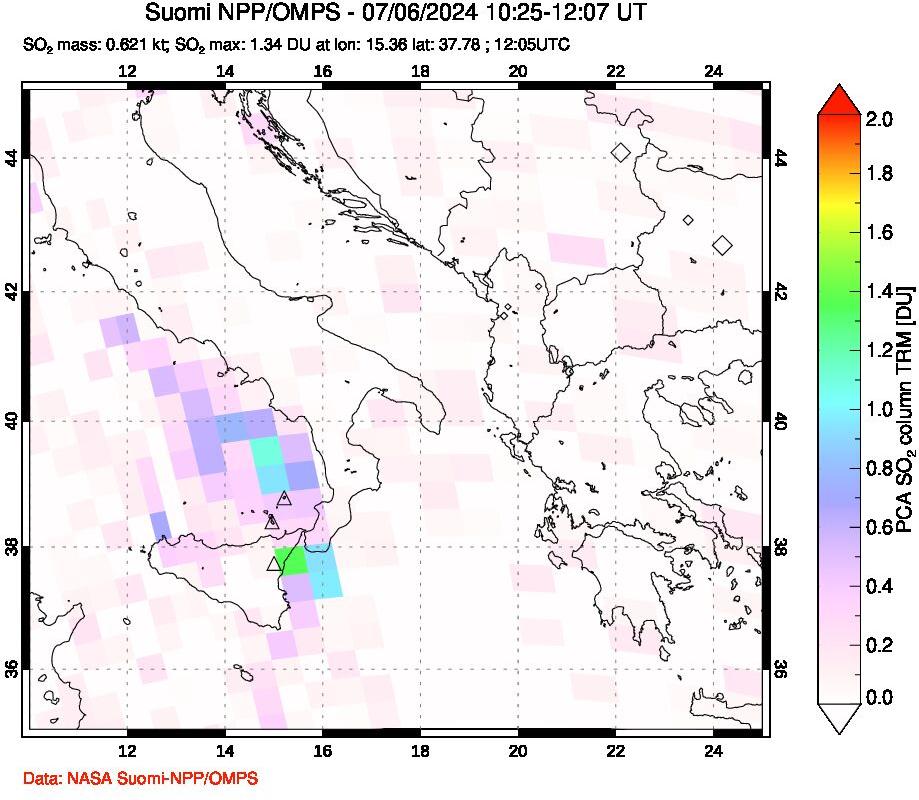 A sulfur dioxide image over Etna, Sicily, Italy on Jul 06, 2024.