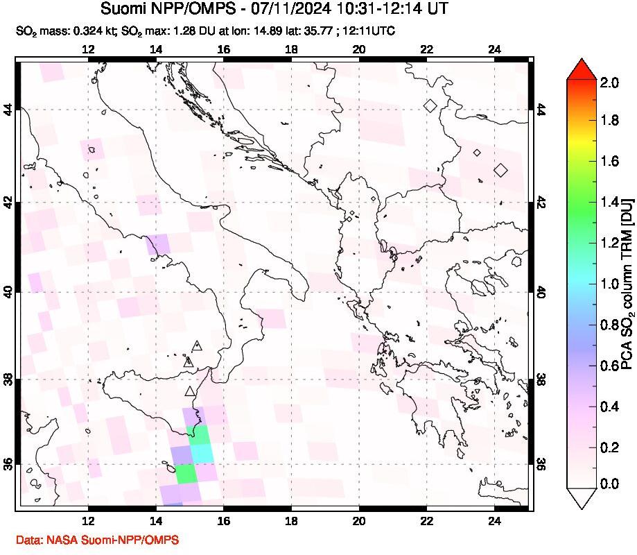 A sulfur dioxide image over Etna, Sicily, Italy on Jul 11, 2024.