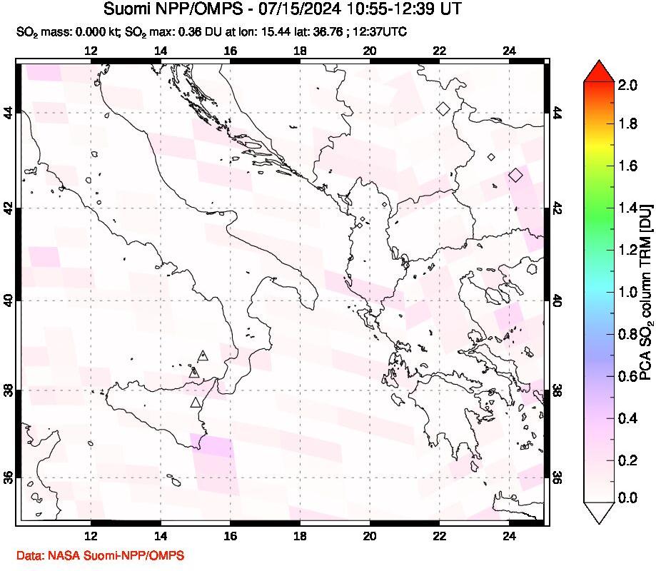 A sulfur dioxide image over Etna, Sicily, Italy on Jul 15, 2024.