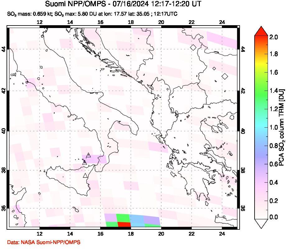 A sulfur dioxide image over Etna, Sicily, Italy on Jul 16, 2024.