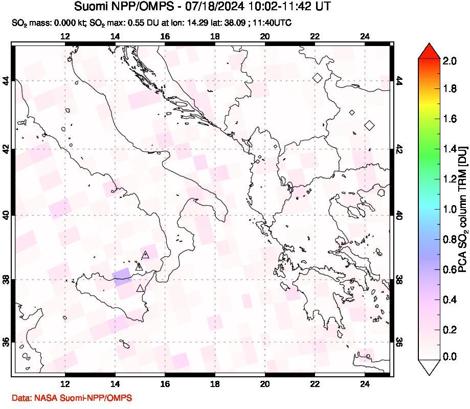 A sulfur dioxide image over Etna, Sicily, Italy on Jul 18, 2024.