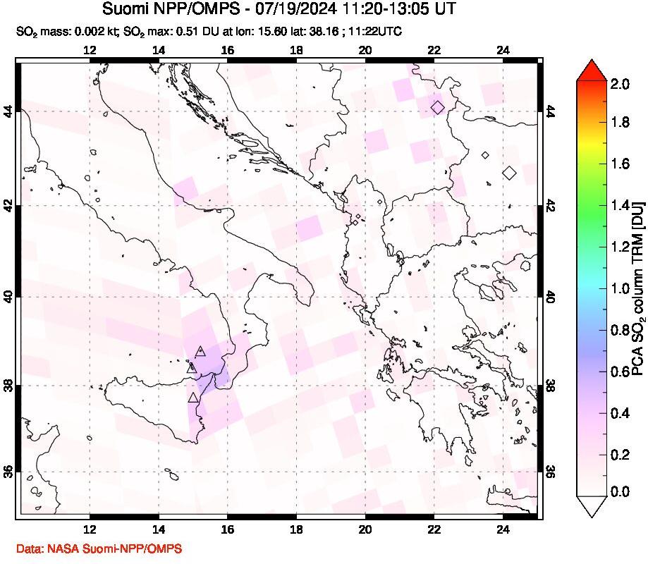 A sulfur dioxide image over Etna, Sicily, Italy on Jul 19, 2024.