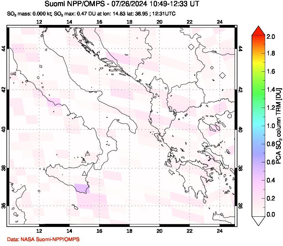 A sulfur dioxide image over Etna, Sicily, Italy on Jul 26, 2024.