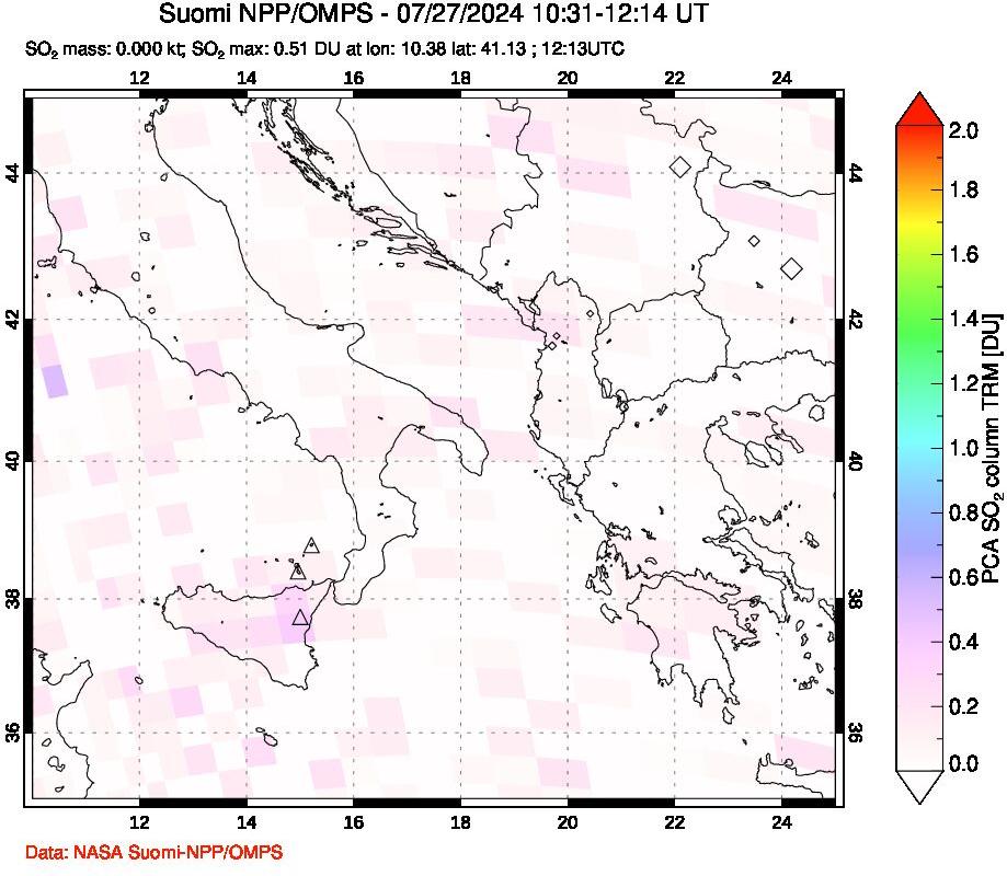 A sulfur dioxide image over Etna, Sicily, Italy on Jul 27, 2024.