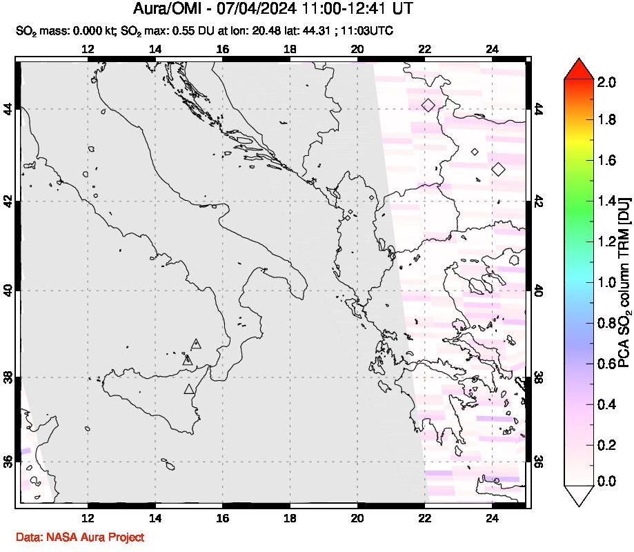 A sulfur dioxide image over Etna, Sicily, Italy on Jul 04, 2024.