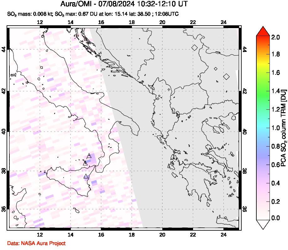 A sulfur dioxide image over Etna, Sicily, Italy on Jul 08, 2024.