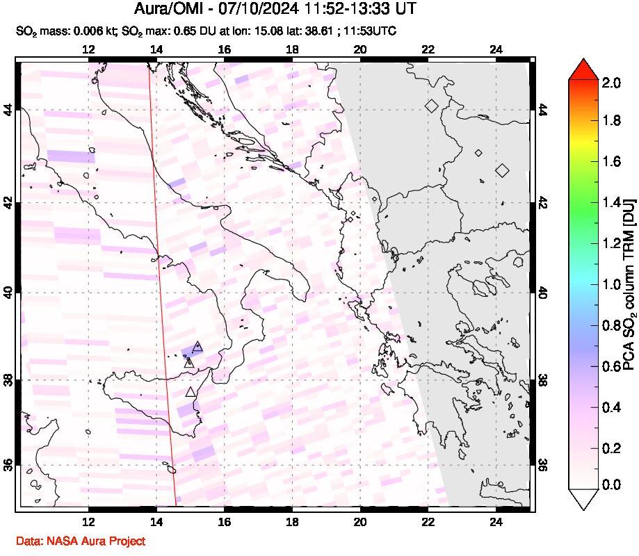 A sulfur dioxide image over Etna, Sicily, Italy on Jul 10, 2024.