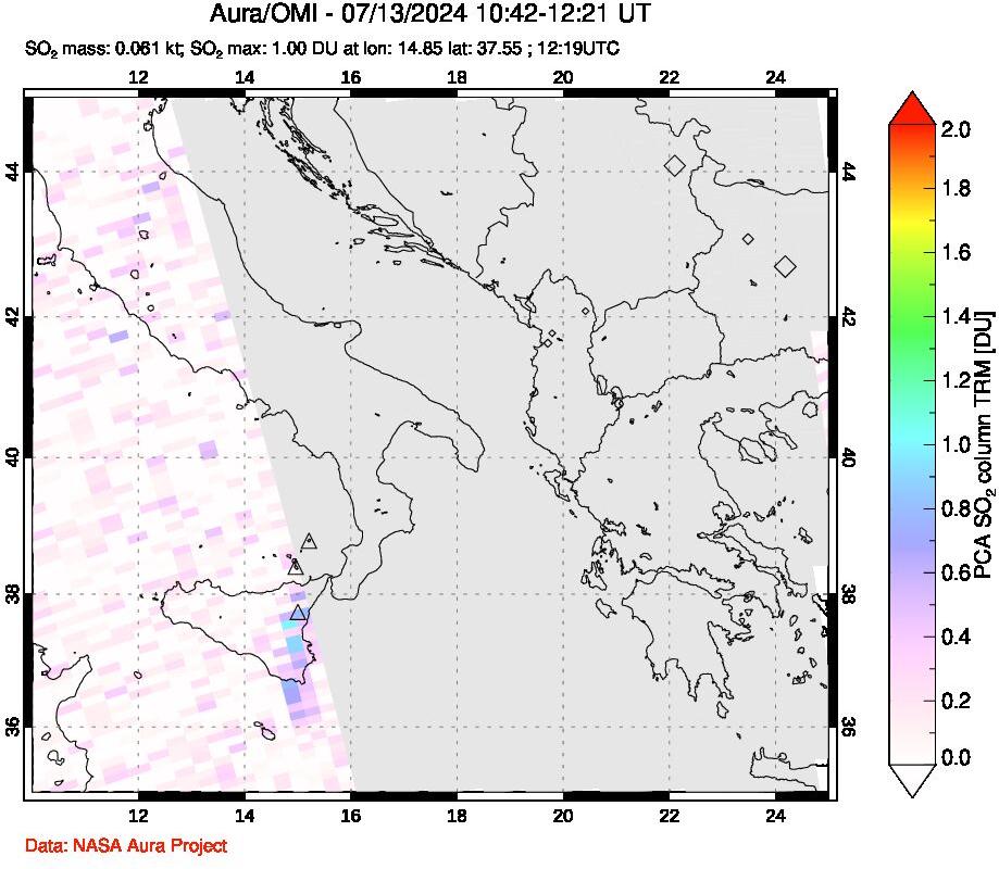 A sulfur dioxide image over Etna, Sicily, Italy on Jul 13, 2024.