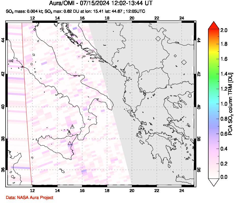 A sulfur dioxide image over Etna, Sicily, Italy on Jul 15, 2024.