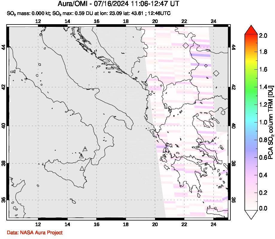 A sulfur dioxide image over Etna, Sicily, Italy on Jul 16, 2024.