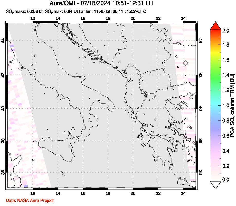 A sulfur dioxide image over Etna, Sicily, Italy on Jul 18, 2024.