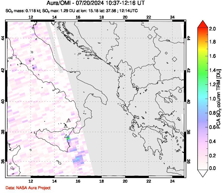 A sulfur dioxide image over Etna, Sicily, Italy on Jul 20, 2024.