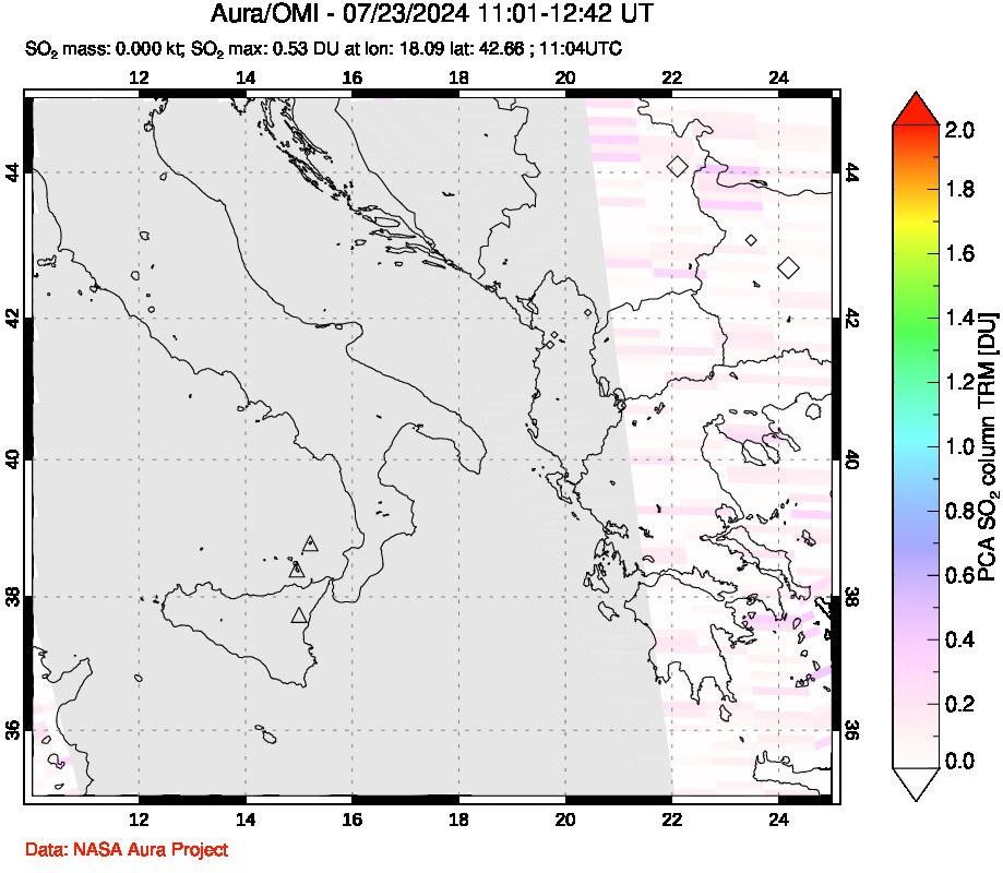 A sulfur dioxide image over Etna, Sicily, Italy on Jul 23, 2024.