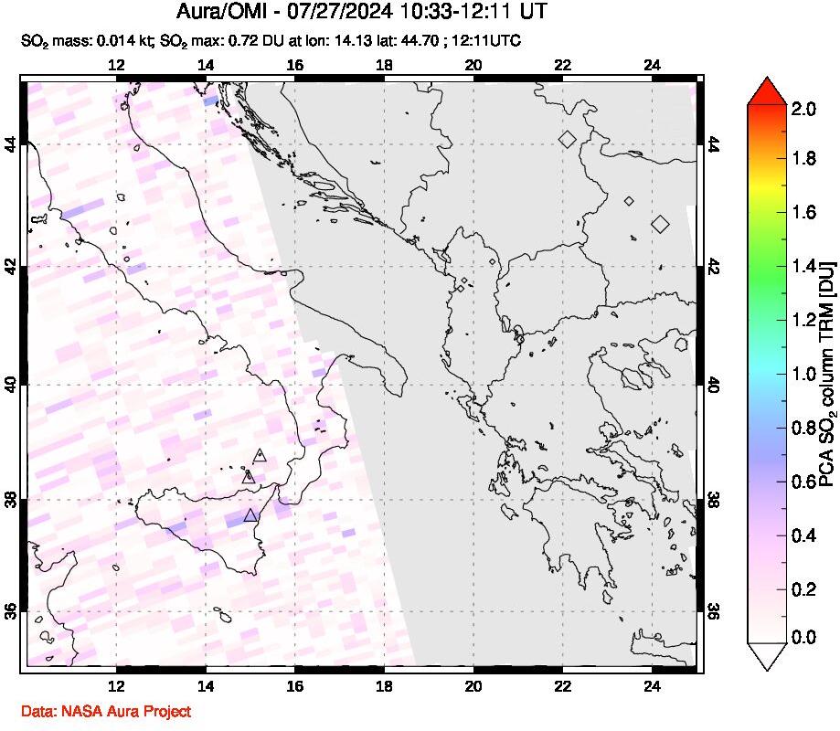 A sulfur dioxide image over Etna, Sicily, Italy on Jul 27, 2024.