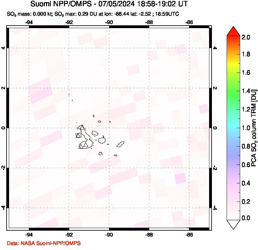 A sulfur dioxide image over Galápagos Islands on Jul 05, 2024.