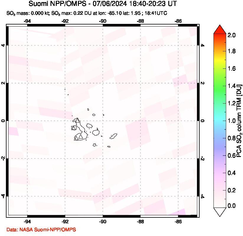 A sulfur dioxide image over Galápagos Islands on Jul 06, 2024.