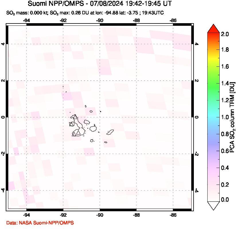 A sulfur dioxide image over Galápagos Islands on Jul 08, 2024.