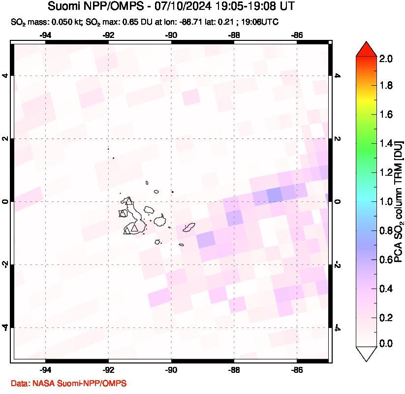 A sulfur dioxide image over Galápagos Islands on Jul 10, 2024.